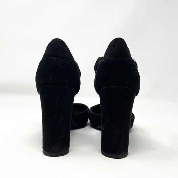 Nine  West Suede Leather Ankle Strap Round Toe Heels Pump Black Size 6 - Picture 6 of 8